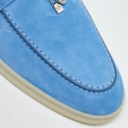Pre Owned Loro Piana Blue Suede Summer Charms Walk Slip on Loafers Size 40