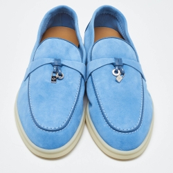 Pre Owned Loro Piana Blue Suede Summer Charms Walk Slip on Loafers Size 40