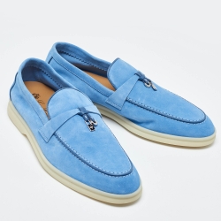 Pre Owned Loro Piana Blue Suede Summer Charms Walk Slip on Loafers Size 40