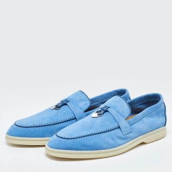 Pre Owned Loro Piana Blue Suede Summer Charms Walk Slip on Loafers Size 40