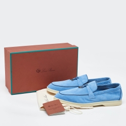 Pre Owned Loro Piana Blue Suede Summer Charms Walk Slip on Loafers Size 40