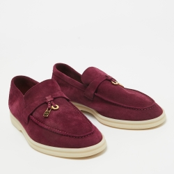Pre Owned Loro Piana Burgundy Suede Summer Charms Walk Loafers Size 36.5