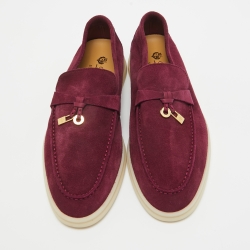 Pre Owned Loro Piana Burgundy Suede Summer Charms Walk Loafers Size 36.5