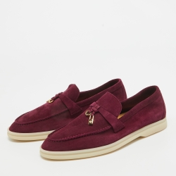 Pre Owned Loro Piana Burgundy Suede Summer Charms Walk Loafers Size 36.5