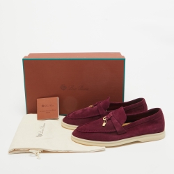Pre Owned Loro Piana Burgundy Suede Summer Charms Walk Loafers Size 36.5