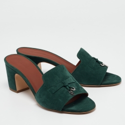 Pre Owned Loro Piana Green Suede Summer Charms Slide Sandals Size 40