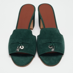 Pre Owned Loro Piana Green Suede Summer Charms Slide Sandals Size 40