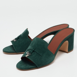 Pre Owned Loro Piana Green Suede Summer Charms Slide Sandals Size 40