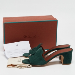 Pre Owned Loro Piana Green Suede Summer Charms Slide Sandals Size 40