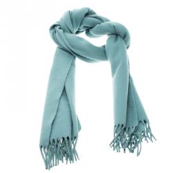 Pre Owned Loro Piana Dull Blue Grande Unita Flannel Melange Cashmere Scarf