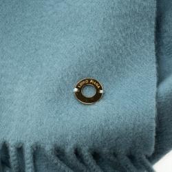 Pre Owned Loro Piana Dull Blue Grande Unita Flannel Melange Cashmere Scarf