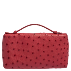 Pre Owned Loro Piana Fuchsia Ostrich Zip Pouch