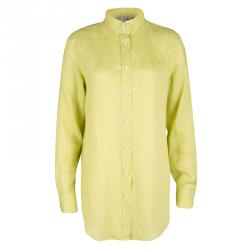 Pre Owned Loro Piana Yellow Linen Mandarin Collar Long Sleeve Button Front Shirt M