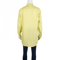 Pre Owned Loro Piana Yellow Linen Mandarin Collar Long Sleeve Button Front Shirt M