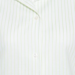 Pre Owned Loro Piana White and Green Striped Cotton Linen Long Sleeve Shirt M