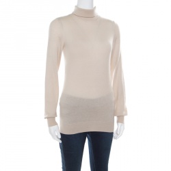 Pre Owned Loro Piana Beige Cashmere Turtle Neck Sweater S