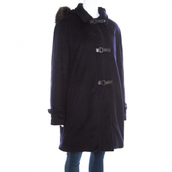 Pre Owned Loro Piana Navy Blue Cashmere Hooded Storm System Down Jacket L