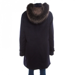 Pre Owned Loro Piana Navy Blue Cashmere Hooded Storm System Down Jacket L