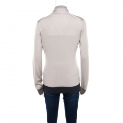 Pre Owned Loro Piana Beige Contrast Trim Detail Cashmere and Silk Cardigan M