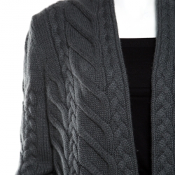 Pre Owned Loro Piana Grey Chunky Cable Knit Open Front Cardigan L