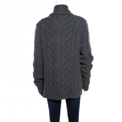 Pre Owned Loro Piana Grey Chunky Cable Knit Open Front Cardigan L