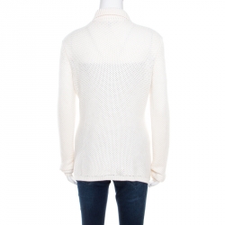 Loro Piana Cream Silk and Cotton Chunky Knit Button Front Cardigan M