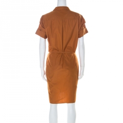 Pre Owned Loro Piana Tan Brown Cotton Belted Shirt Dress S