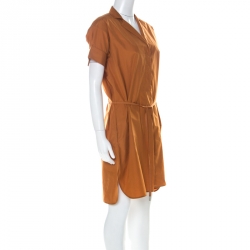 Pre Owned Loro Piana Tan Brown Cotton Belted Shirt Dress S