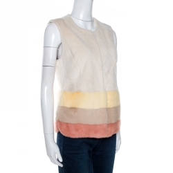 Pre Owned Loro Piana Cream Mink Fur Sleeveless Jacket M