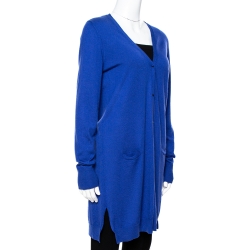 Pre Owned Loro Piana Blue Cashmere Button Front Cardigan L