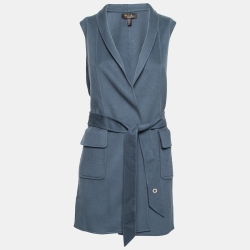 Pre Owned Loro Piana Dusty Blue Cashmere Belted Sleeveless Vest M