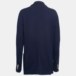 Pre Owned Loro Piana Navy Blue Cotton Pique Single-Breasted Blazer XL