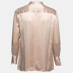 Pre Owned Loro Piana Champagne Pink Silk Round Collar Blouse M
