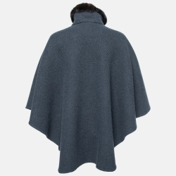 Pre Owned Loro Piana Blue Baby Cashmere Fur Trimmed Cape Coat One Size