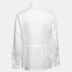 Pre Owned Loro Piana White Linen Traveller Zip-Up Jacket S