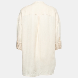 Pre Owned Loro Piana Beige Linen Round Neck Button Front Shirt M