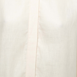 Pre Owned Loro Piana Beige Linen Round Neck Button Front Shirt M