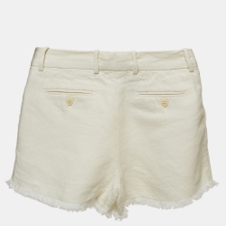 Pre Owned Loro Piana Cream Linen Pleat Detail Shorts S