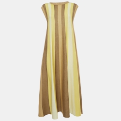 Yellow Stripe Cashmere Knit Sleeveless Flared Maxi Dress