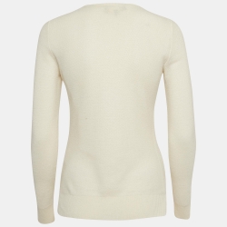 Pre Owned Loro Piana Cream Cashmere Knit Crew Neck Sweater S