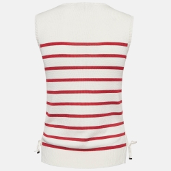 Pre Owned Loro Piana White Striped Knit Round Neck Vest S