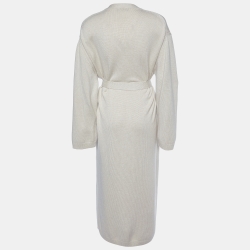 Pre Owned Loro Piana Beige Cashmere Knit Belted Long Cardigan M