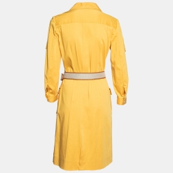 Pre Owned Loro Piana Yellow Cotton Belted Coat Dress M