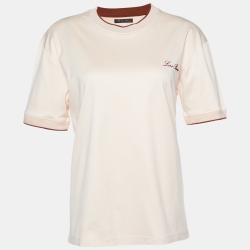 Pre Owned Loro Piana Peach Logo Print Cotton Crew Neck T-Shirt XXS 
