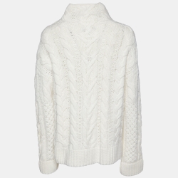 Pre Owned Loro Piana Off White Cashmere Cable Knit Sweater M