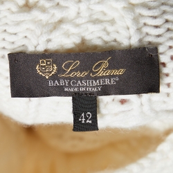 Pre Owned Loro Piana Off White Cashmere Cable Knit Sweater M