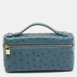 Pre Owned Loro Piana Teal Ostrich Zip L19 Pouch