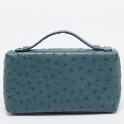 Pre Owned Loro Piana Teal Ostrich Zip L19 Pouch
