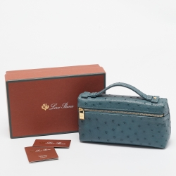 Pre Owned Loro Piana Teal Ostrich Zip L19 Pouch