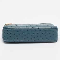 Pre Owned Loro Piana Teal Ostrich Zip L19 Pouch